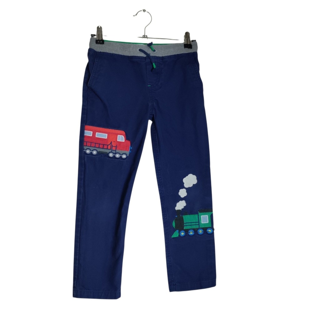 Mini Boden Boys Navy Blue Train Applique Canvas Pants Size 6Y 116cm